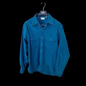 Vintage 80's LL Bean Chamois Flannel Shirt Men's 17.5 Teal Button Made In USA